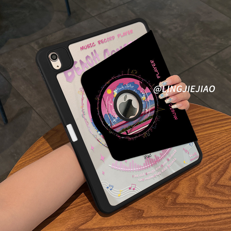 【720旋转x新品露标款】适用于ipad平板保护套粉色唱片2022新款air5亚克力pro11三折10.9全包2018第十代苹果
