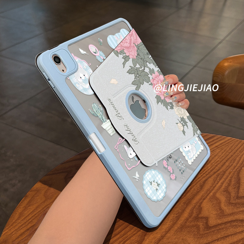 【720旋转x新品露标款】红色牡丹适用于ipadpro保护壳苹果2022新款air5/4/3可旋转2018亚克力平板套19/18全包