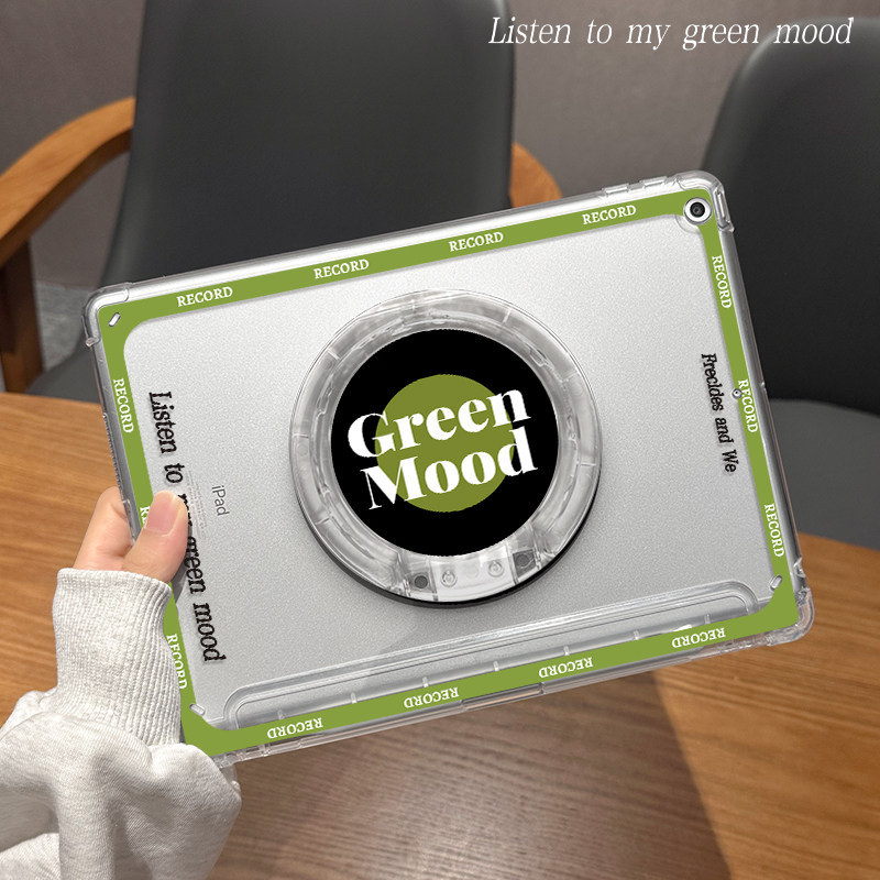 适用于ipad保护壳绿色生机mini6亚克力air5带支架2021第9代女2022新款平板套迷你5/4防摔10.2横竖苹果十旋转