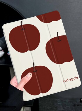 红色苹果适用于ipad11保护壳air6苹果2025平板mini7防摔第九代平板ipad9硅胶13新款2019三折6五2017六八迷你4