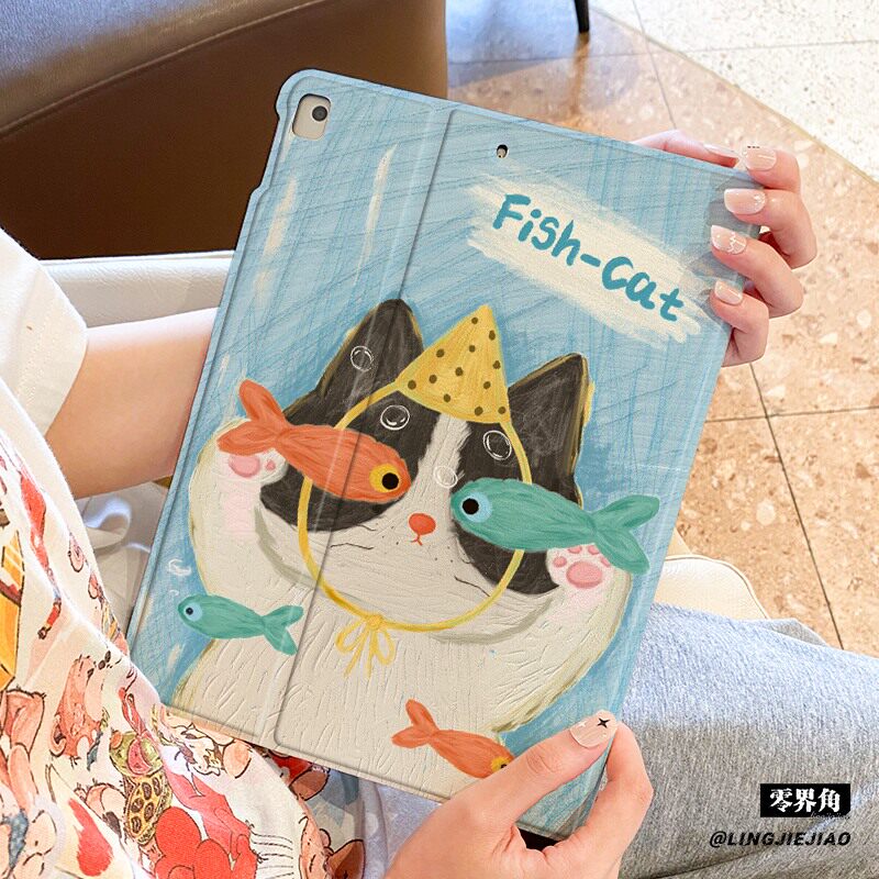 适用于ipad11保护壳2025新款air7平板壳ipad9/10书本mini76全包8防摔10.9油画猫咪pro11苹果迷你AIR7九代2018