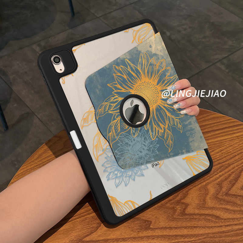 【720旋转x新品露标款】适用于ipad平板保护套葵花绽放2022新款air6亚克力pro11三折10.9全包2018第十代苹果