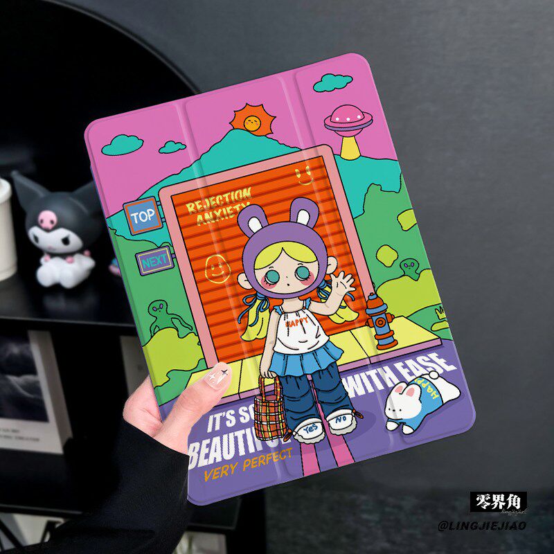 招手女孩适用于ipad11保护壳air76苹果2025平板mini7防摔pro11第九代平板ipad9硅胶13新款2019三折2017迷你4