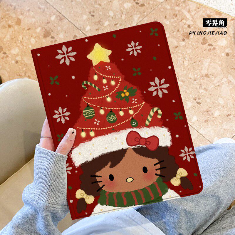适用于联想小新pad保护套圣诞凯蒂2025新款padplus平板电脑带笔槽11寸书本式10.6寸蚕丝纹散热PAD全包边防摔