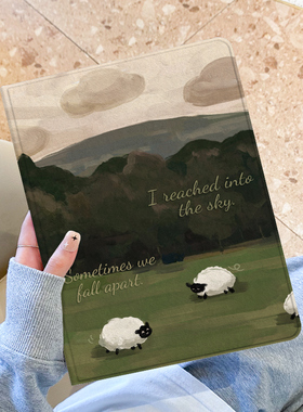 适用于ipad保护套iPadAir5新款ipad10带笔槽ipadpro保护壳mini7风景羊群2025蚕丝纹air6苹果13平板11英寸防摔