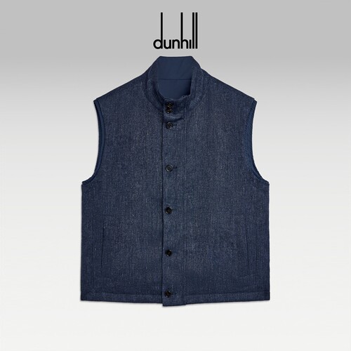 2026秋冬新品dunhill登喜路男士靛蓝色双面亚麻法兰绒背心马甲