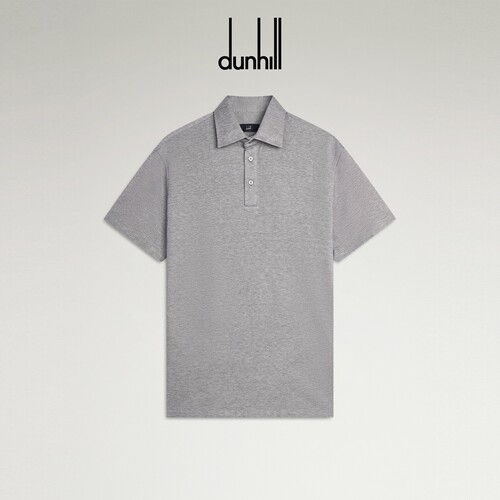2026秋冬新品dunhill登喜路男灰蓝色真丝棉质珠地布短袖 Polo 衫