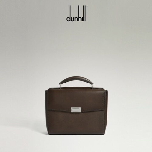 【七夕礼物】dunhill登喜路男ALFRED 30擦色小牛皮手提包巧克力色