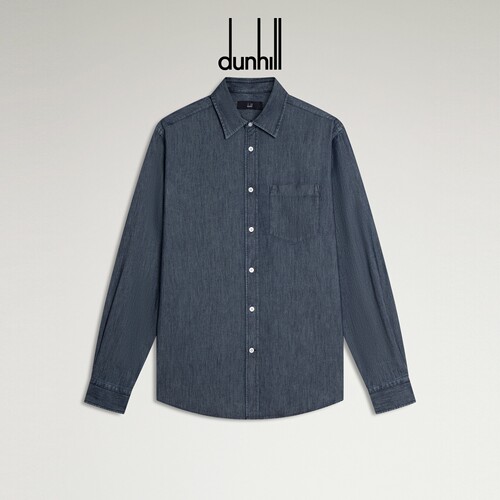 dunhill登喜路男士棉质羊绒青年布长袖尖领衬衫