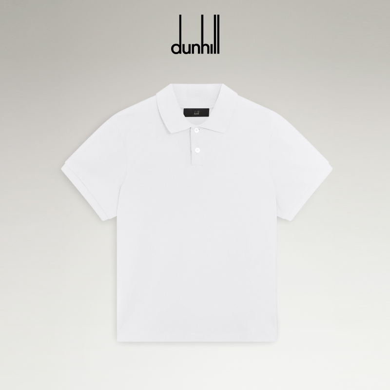 dunhill登喜路男米白色棉质真丝珠地布短袖 Polo 衫