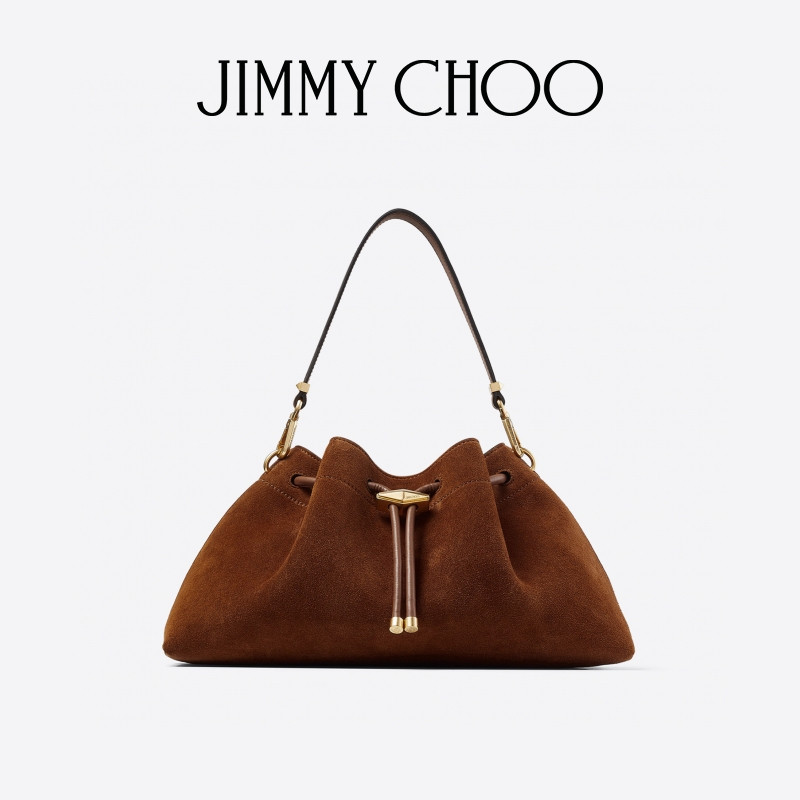 [七夕礼物]JIMMY CHOO/CINCH M 女士棕褐色绒面水桶包JC