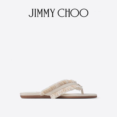 [RIVIERA夏季度假系列]JIMMY CHOO/BAY FLAT女士磨边帆布平底凉鞋
