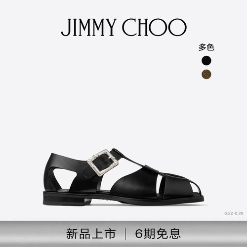 [2026夏季系列]JIMMY CHOO/MEADOW SANDAL男士黑色光面皮革凉鞋