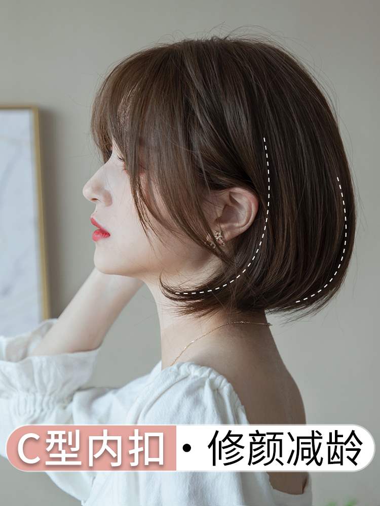 正品假发女中分短发 前蕾丝女短发型气质减龄内扣短发