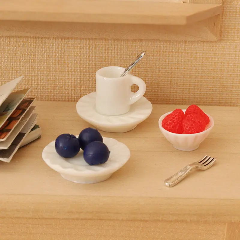 娃娃屋仿真迷你微缩树脂杯子盘子碗模型摆件装饰场景手工diy配件
