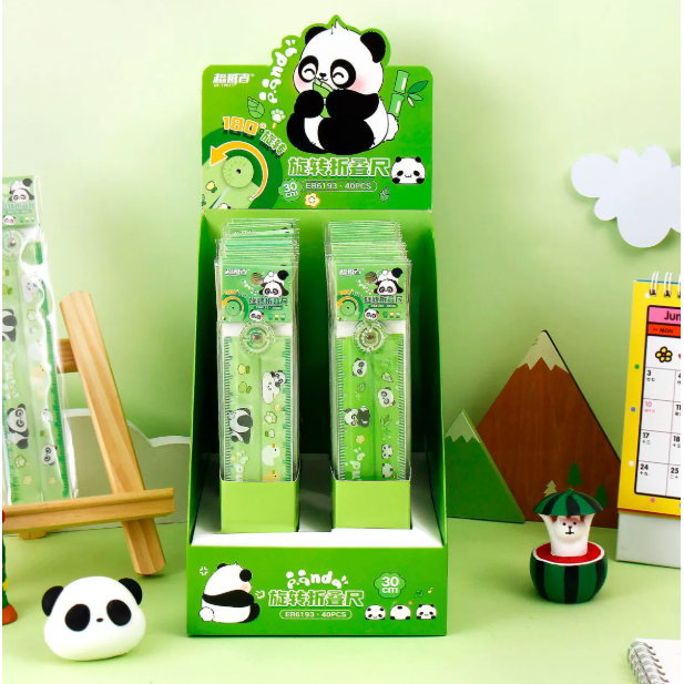 熊猫折叠尺30公分直尺可爱卡通儿童学生专用透明塑料尺子