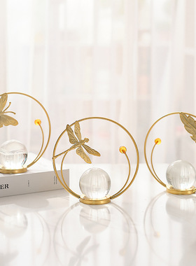 欧式家居摆件电视柜创意装饰品客厅玄关轻奢桌面铁艺水晶球摆件