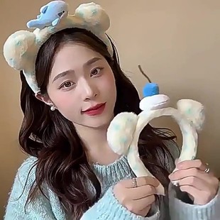 可爱鲨鱼发箍小樱桃螃蟹头箍波点小熊立体玩偶洗脸发卡儿童拍照女