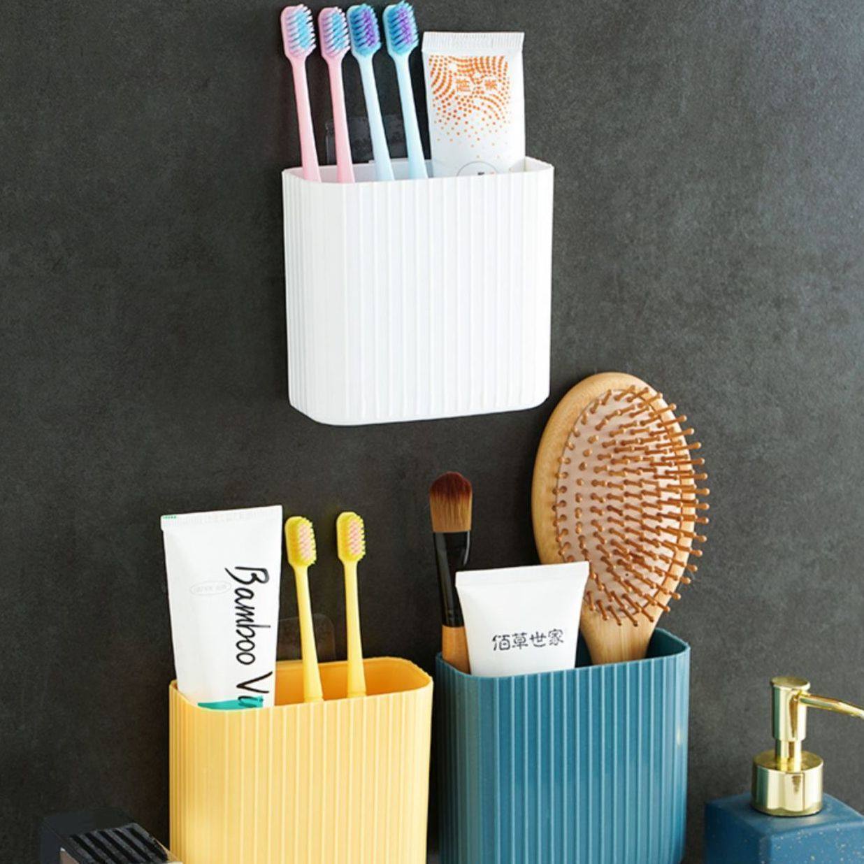 卫生间壁挂式置物架洗手台免打孔收纳盒加厚牙膏牙刷,收纳整理,壁式收纳盒,淘宝优惠券,粉丝福利购,淘宝优惠卷
