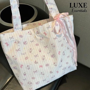 日系小众小羊图案帆布包大容量单肩手提腋下包粉通勤百搭托特包