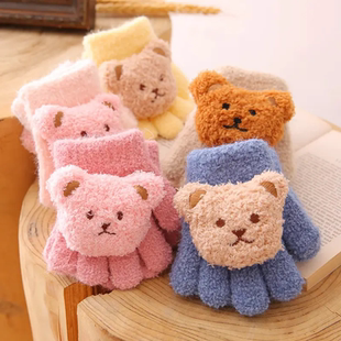 小熊宝宝手套冬天保暖毛绒儿童五指冬季 5岁卡通可爱男女孩手套