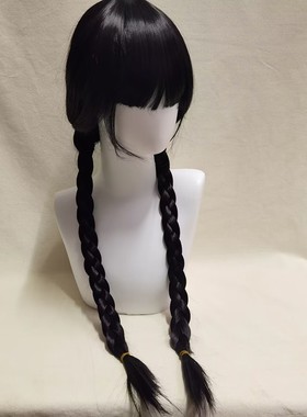 亚当斯一家女儿 Wednesday Addams黑色中分麻花辫 cos假发
