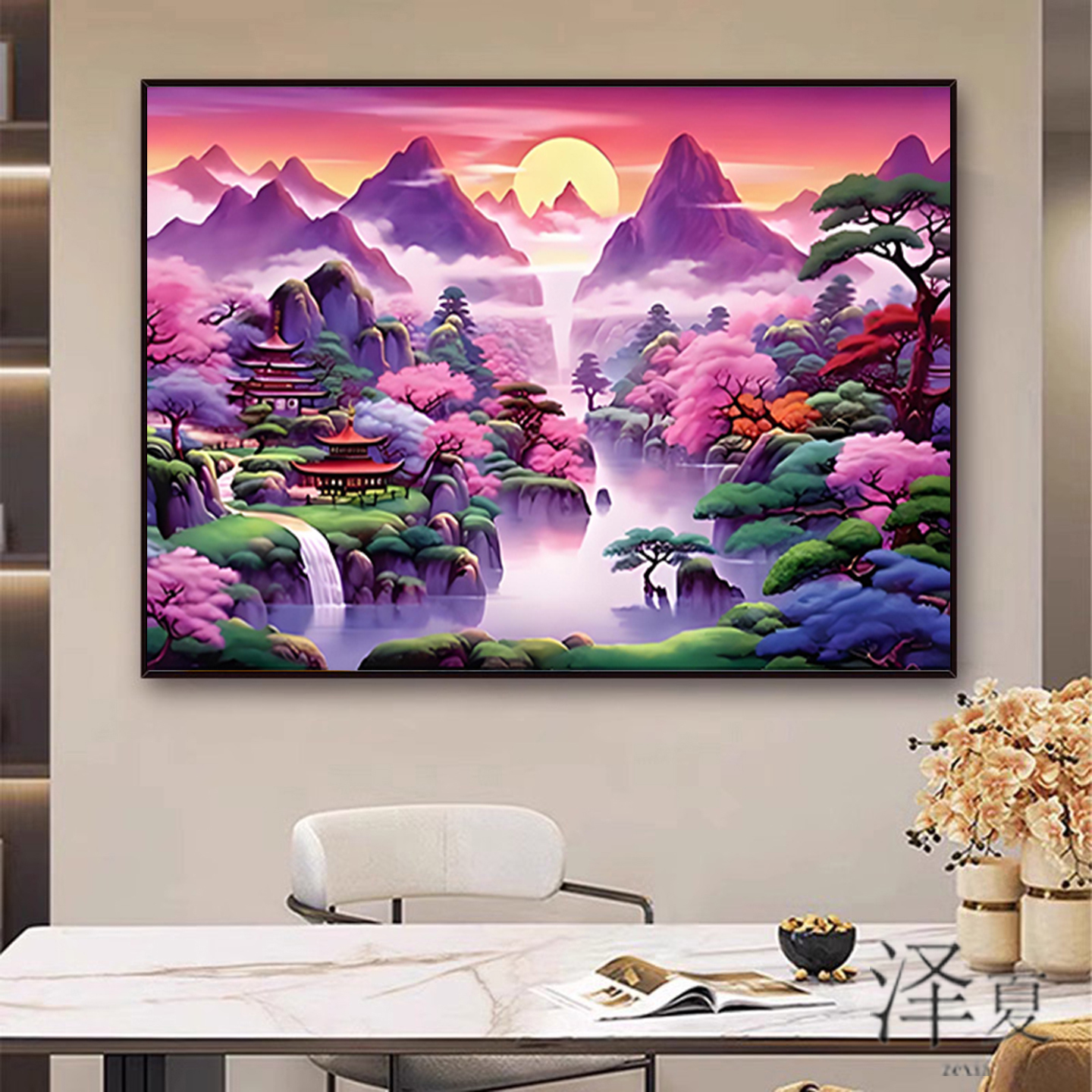 餐厅紫气东来钻石绣贴钻十字绣