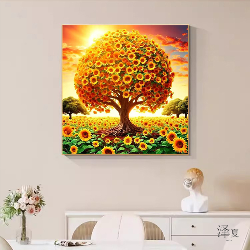 带框卧室招财花卉5d钻石画满钻