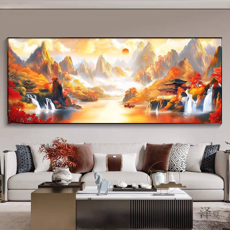 办公室5d钻石画鸿运当头满钻新款贴钻十字绣钻石绣2025客厅风景