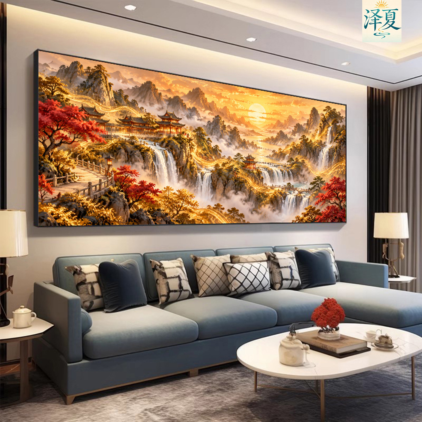 2026新款旭日东升满钻钻石画亭台楼阁客厅流水生财风景点钻十字绣