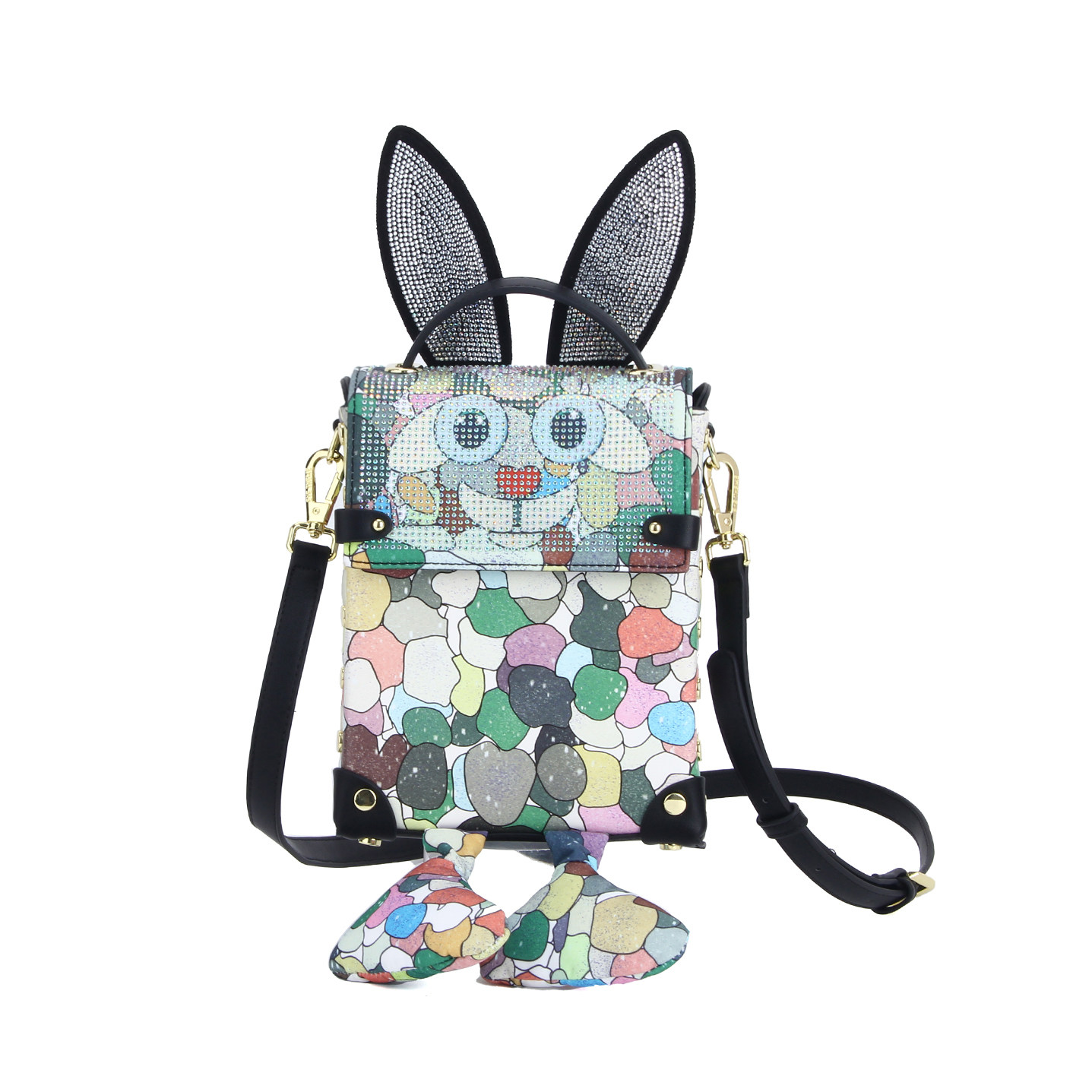 超酷潮流时尚印花方包手机手提包柳丁翻盖撞色卡通款这技术