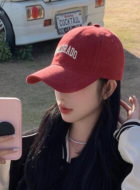 高品质红色鸭舌帽大头围帽子女显脸小棒球帽女款秋冬季2025新款