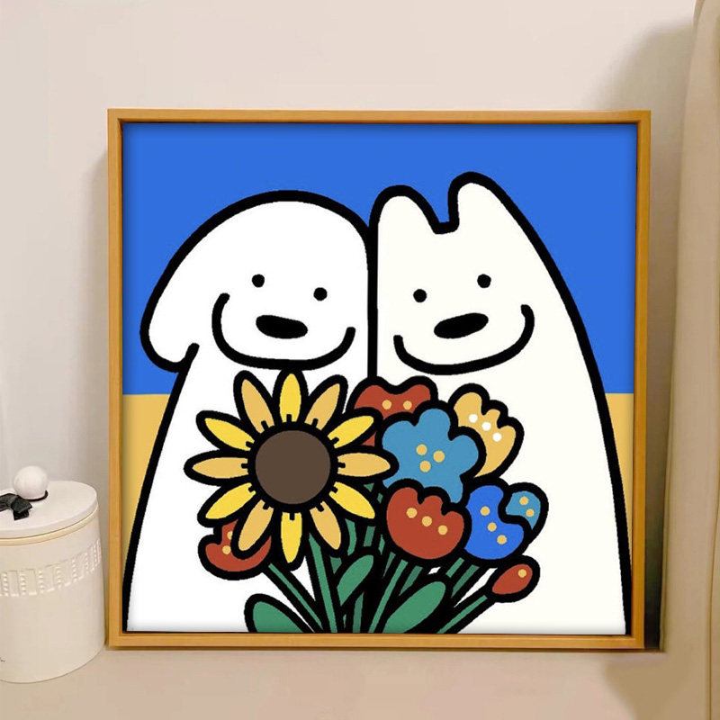 搏梦 diy数字油画填充色简约手绘白色小狗卡通可爱儿童装饰油彩画