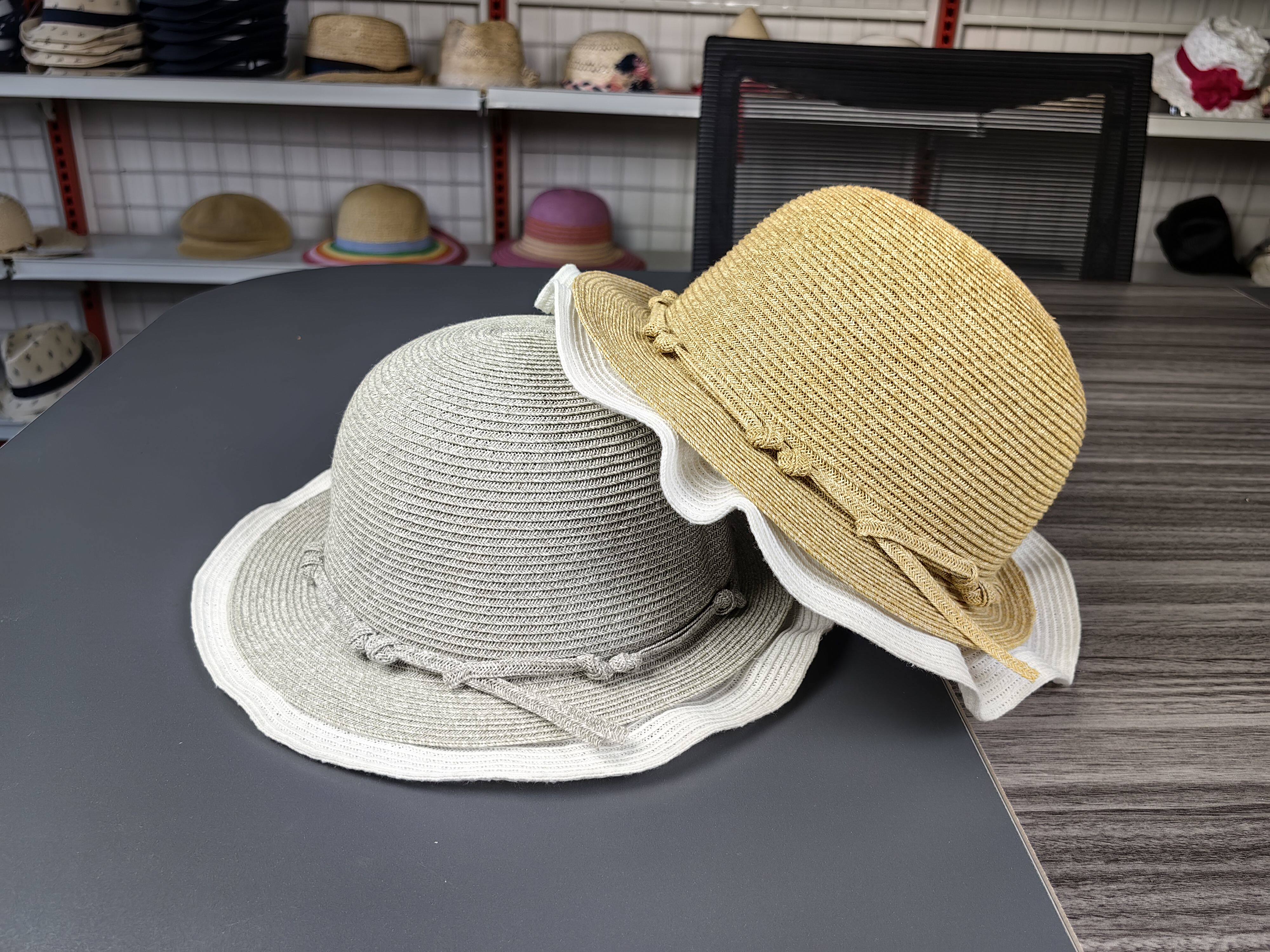 ming 莫尤塔的心 l 日本纸草荷叶边小檐夏季渔夫帽双檐女草帽