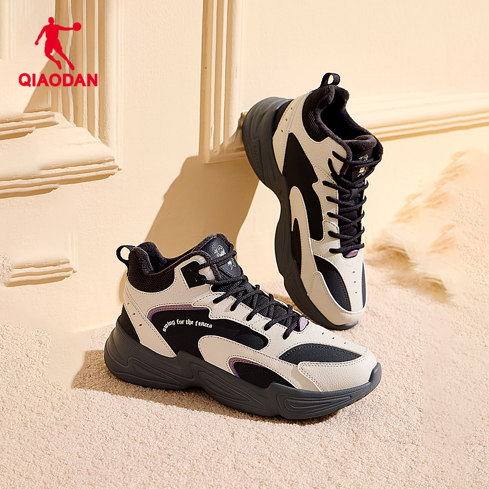 乔丹休闲鞋女2025春季皮面防水高帮加绒保暖大棉鞋黑色运动鞋女鞋,运动鞋new,运动休闲鞋,淘宝优惠券,粉丝福利购,淘宝优惠卷