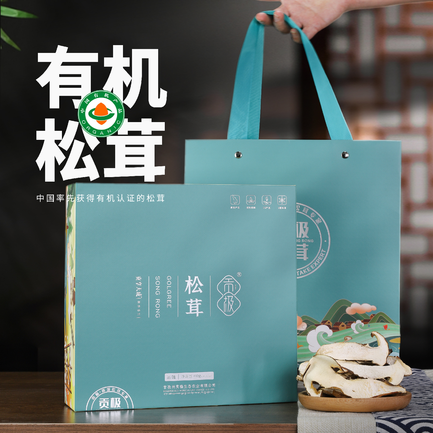 贡极野生品馐松茸60g年货礼盒装