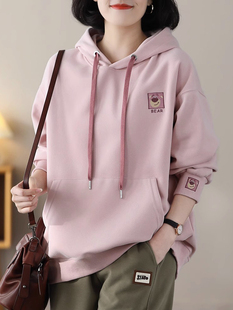 爆款 大码 春秋季 上衣加厚加绒女装 外套 长袖 文艺连帽卫衣女2025新款