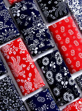 蓝印花布纯棉蓝花布中国民族风复古服装面料乌镇青花布桌布DIY布