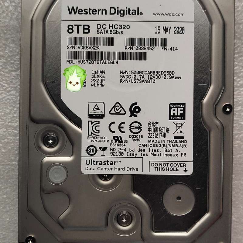 请议价-西数8T SATA 6GB HC320企业级硬盘