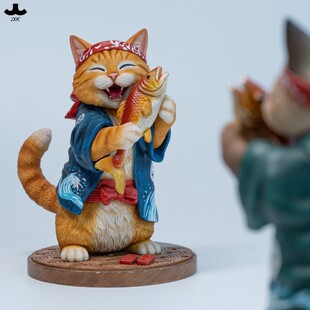 非现JXK鲷鱼猫老板模型 仿真日式网红猫咪潮玩手办桌面树脂摆件