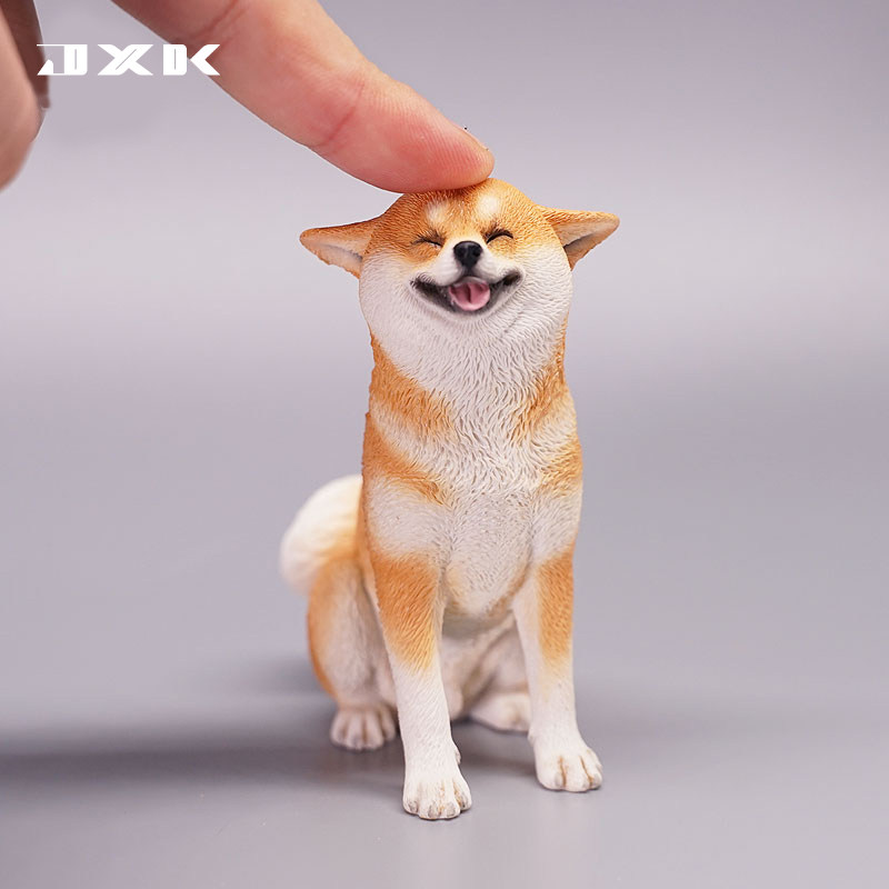jxk 1/6 坐姿柴犬飞机耳微笑眯笑傻柴黑柴仿真小狗仿真模型系手办