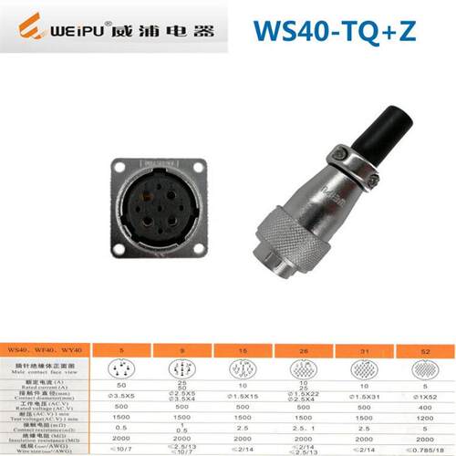 新款正品WEIPU航空插头插座 WS40 5P 9芯15孔26针31整套包邮