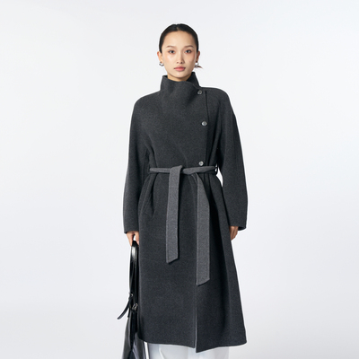 西町村屋气质感大衣女装2025冬新款立领羊毛长款双面呢XHAD10091