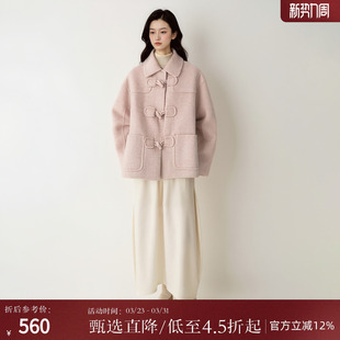 西町村屋简约双面呢女冬新款 大衣HD8209071 文艺感牛角扣羊毛短款