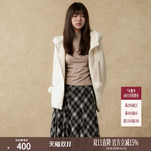 西町村屋可爱风外套女装冬新款甜美软糯连帽中长款上衣XXAD10031
