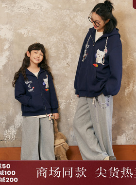 西町村屋亲子小狗印花连帽外套秋季新款韩系休闲风上衣KAAC10626