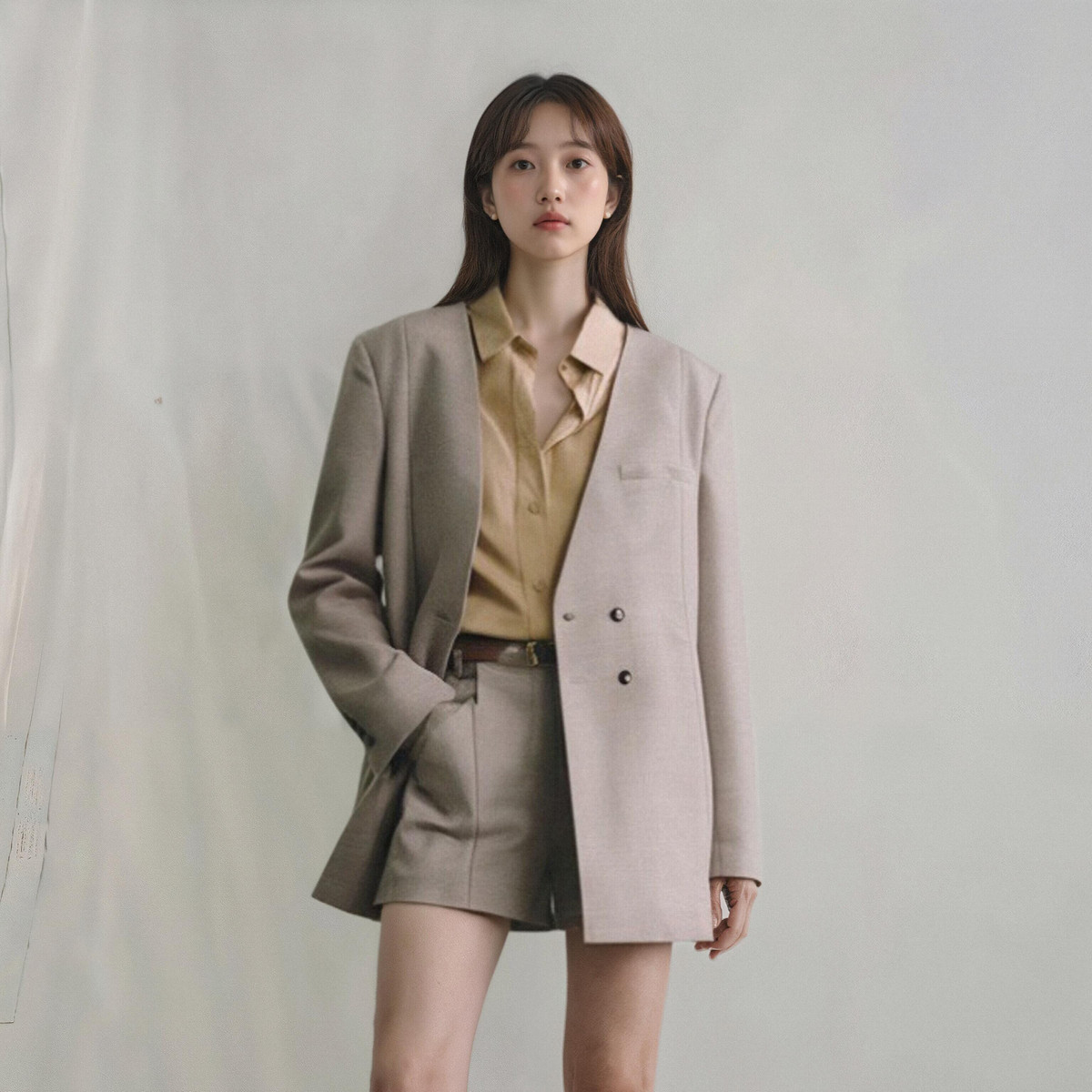 西町村屋文艺休闲感西装女装春季新款极简风中长款外套HA9218004