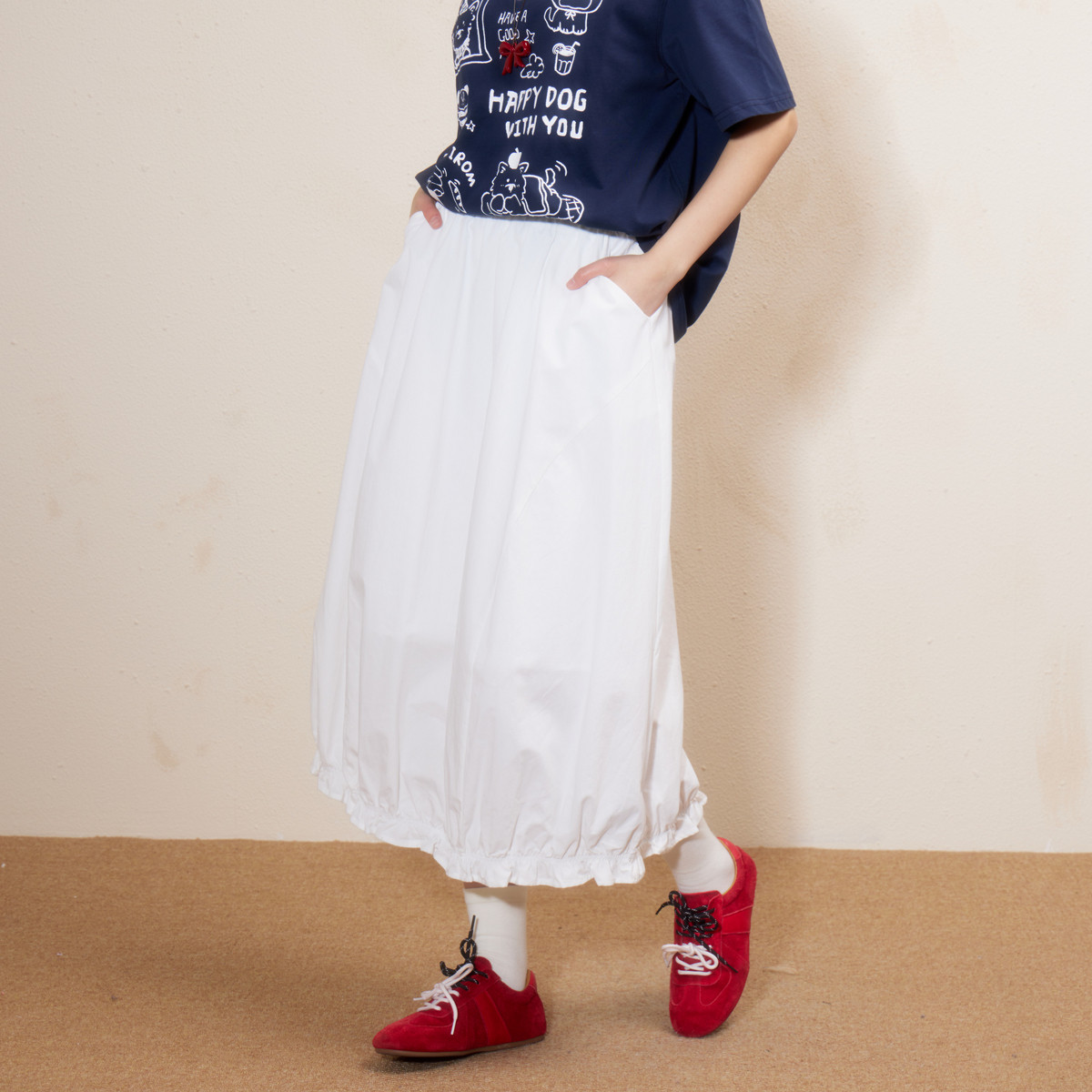西町村屋韩系花苞裙女装2026夏季新款木耳边长款半身裙XHBB1