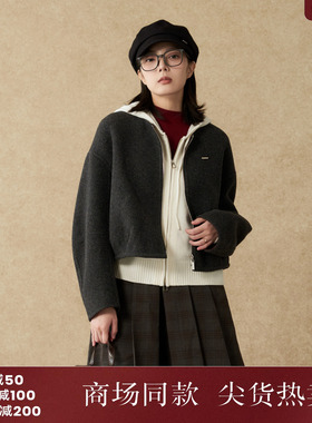 西町村屋简约双面呢女装2025秋季新款圆领短款羊毛大衣XHAC10711