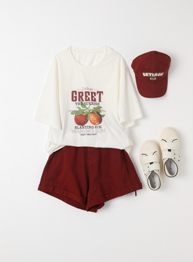 西町村屋韩系趣味印花宽松T恤女夏季新款休闲短袖上衣XH9B10042